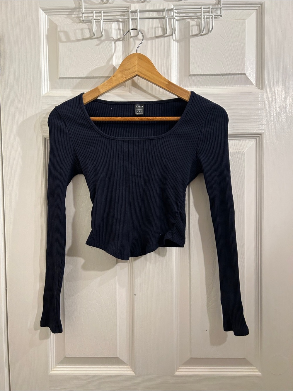 SHEIN Dark Navy Ribbed Scoop-Neck Long Sleeve Crop Top size XS